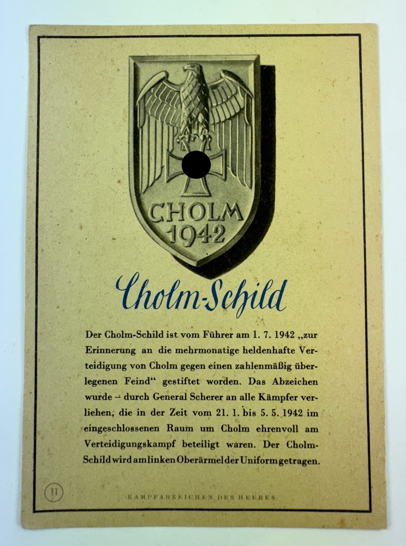 Propagandapostkarte Cholmschild, Kampfabzeichen des Heeres Nr. 11  – Bild 1
