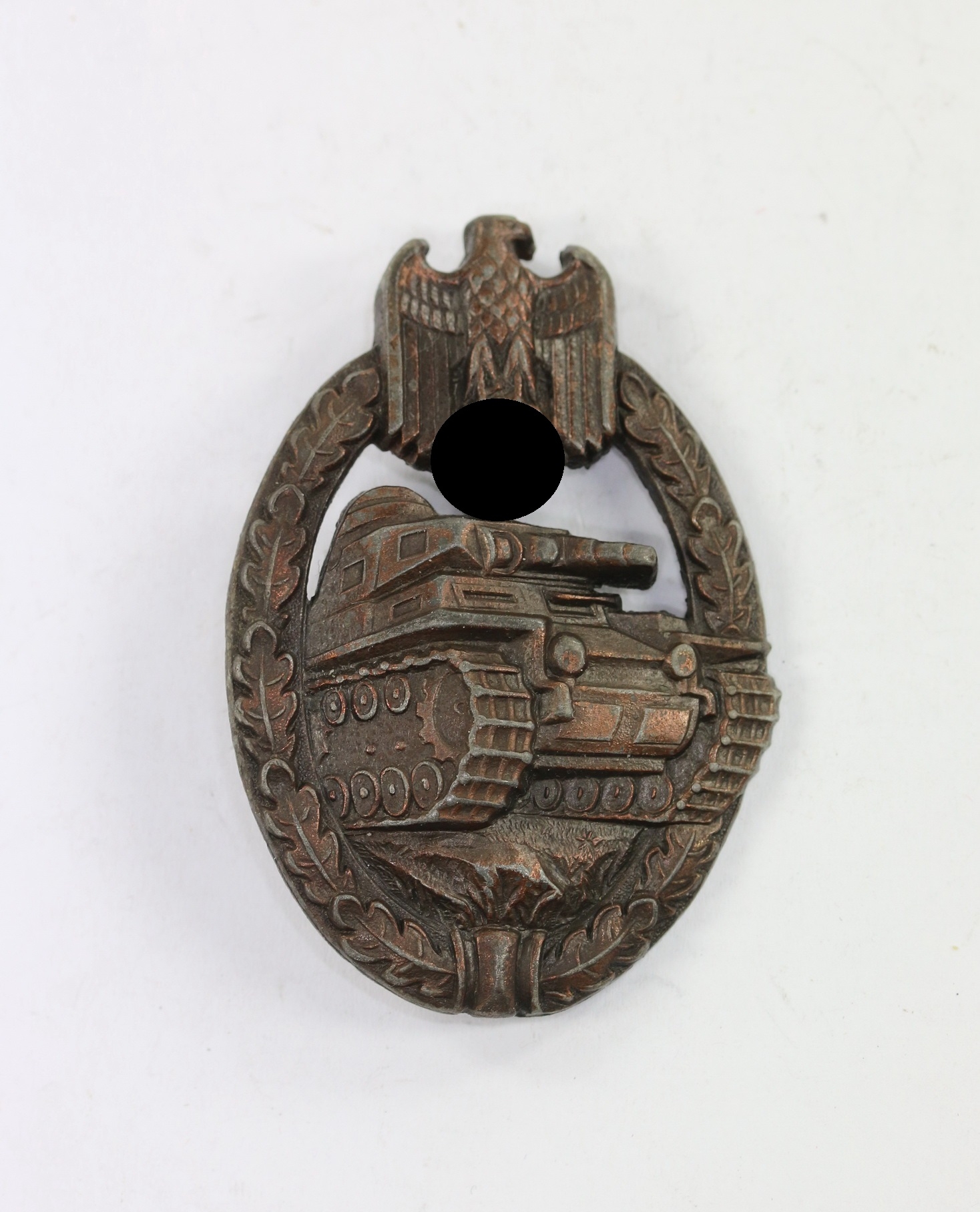 Panzerkampfabzeichen in Bronze, Wilhelm Deumer, kurze Nadel (!) – Bild 1