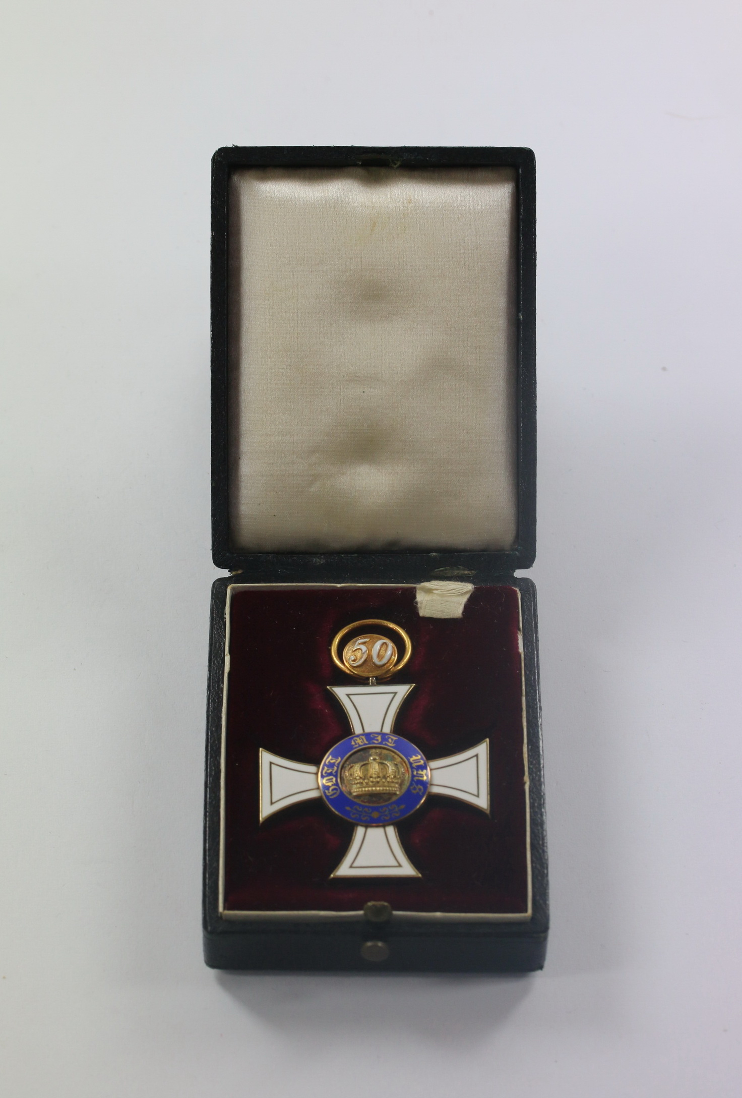 preu_en_k_niglicher_kronenorden_kreuz_3 Preußen, Königlicher Kronen-Orden Kreuz 3.Klasse mit Jubiläumszahl 50, im Etui – Bild 1