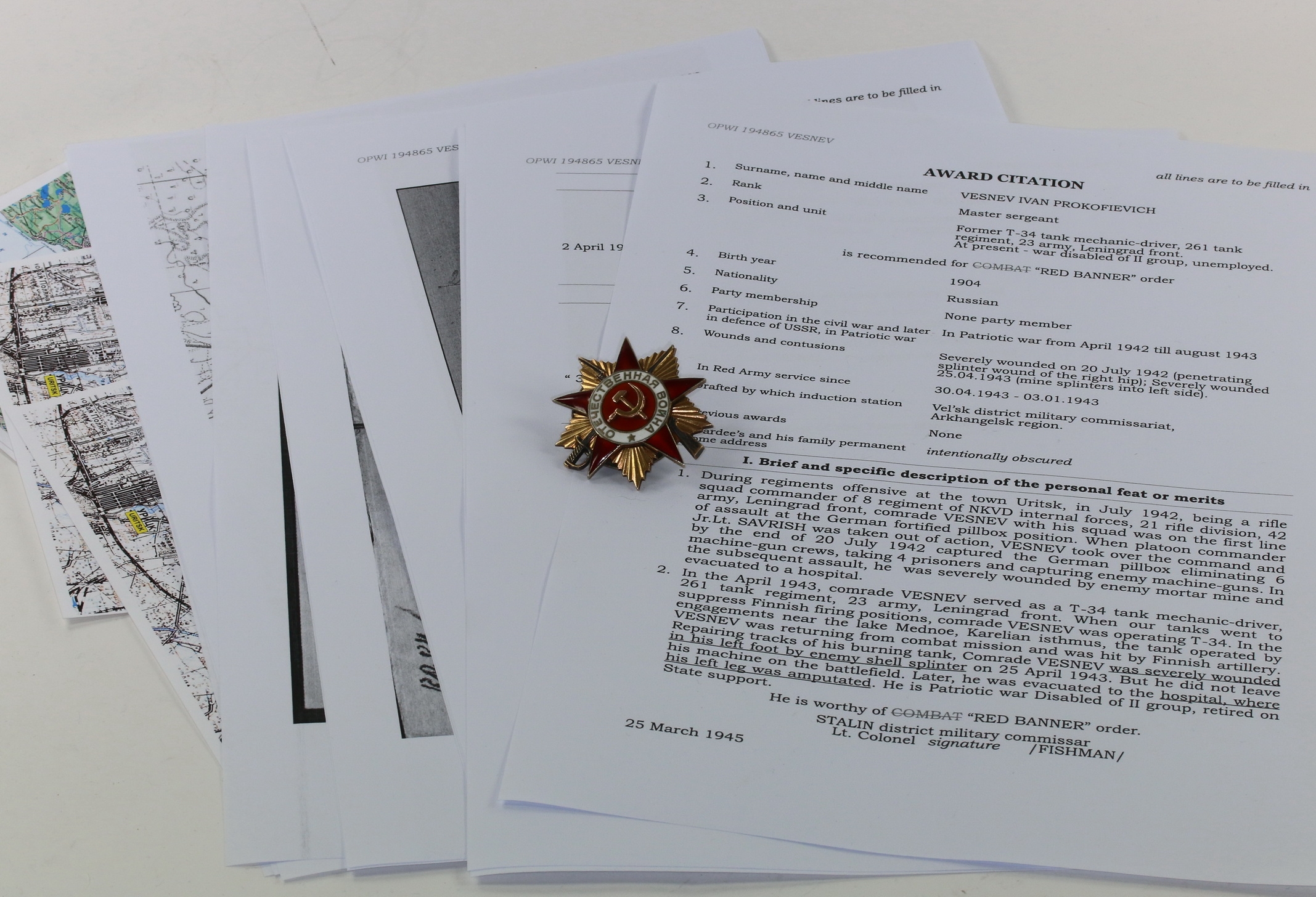 Sowjetunion, Orden des Großen Vaterländischen Krieges 1. Klasse mit Archiv Material.  – Bild 1