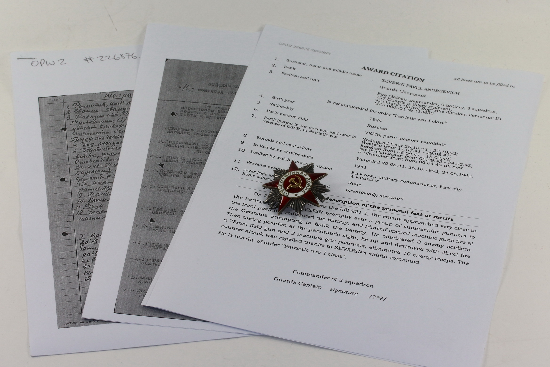 Sowjetunion, Orden des Vaterländischen Krieges 2. Klasse mit Archiv Material.  – Bild 1