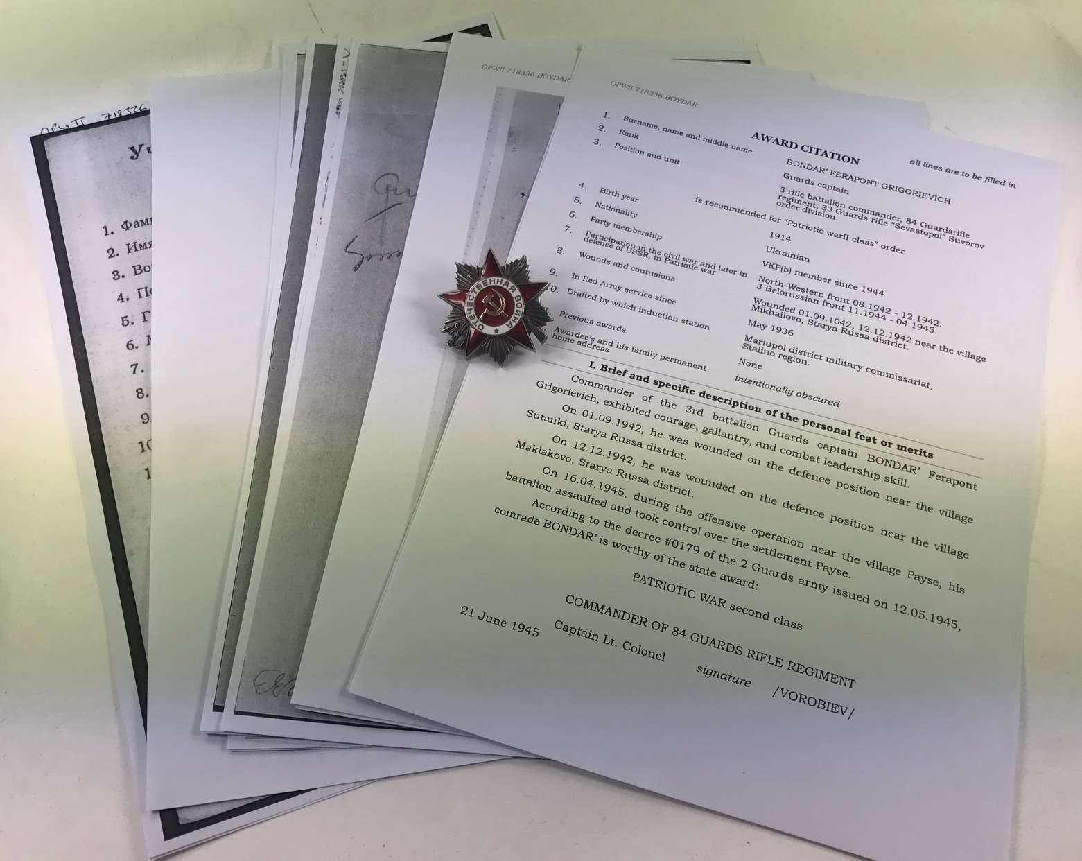 Sowjetunion, Orden des Vaterländischen Krieges 2. Klasse mit Archiv Material – Bild 1