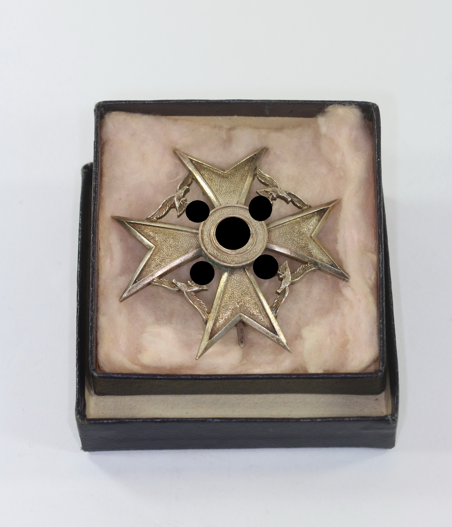 spanienkreuz_in_silber_hst Spanienkreuz in Silber, Hst. Meybauer (Wappen), in Schachtel – Bild 1