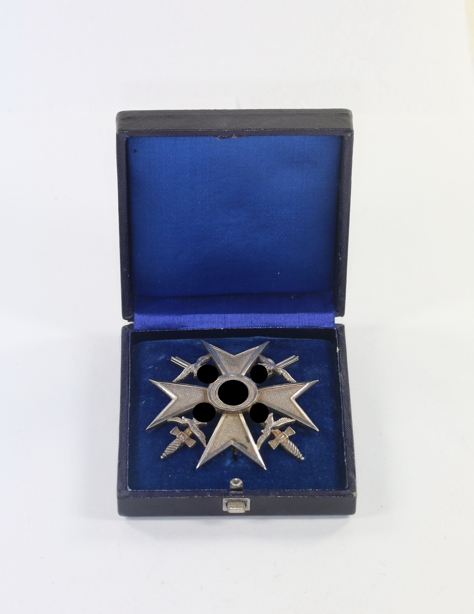 spanienkreuz_in_silber_mit_schwertern_hst Spanienkreuz in Silber mit Schwertern, Hst. Meybauer (Wappen) 900, im Etui – Bild 1