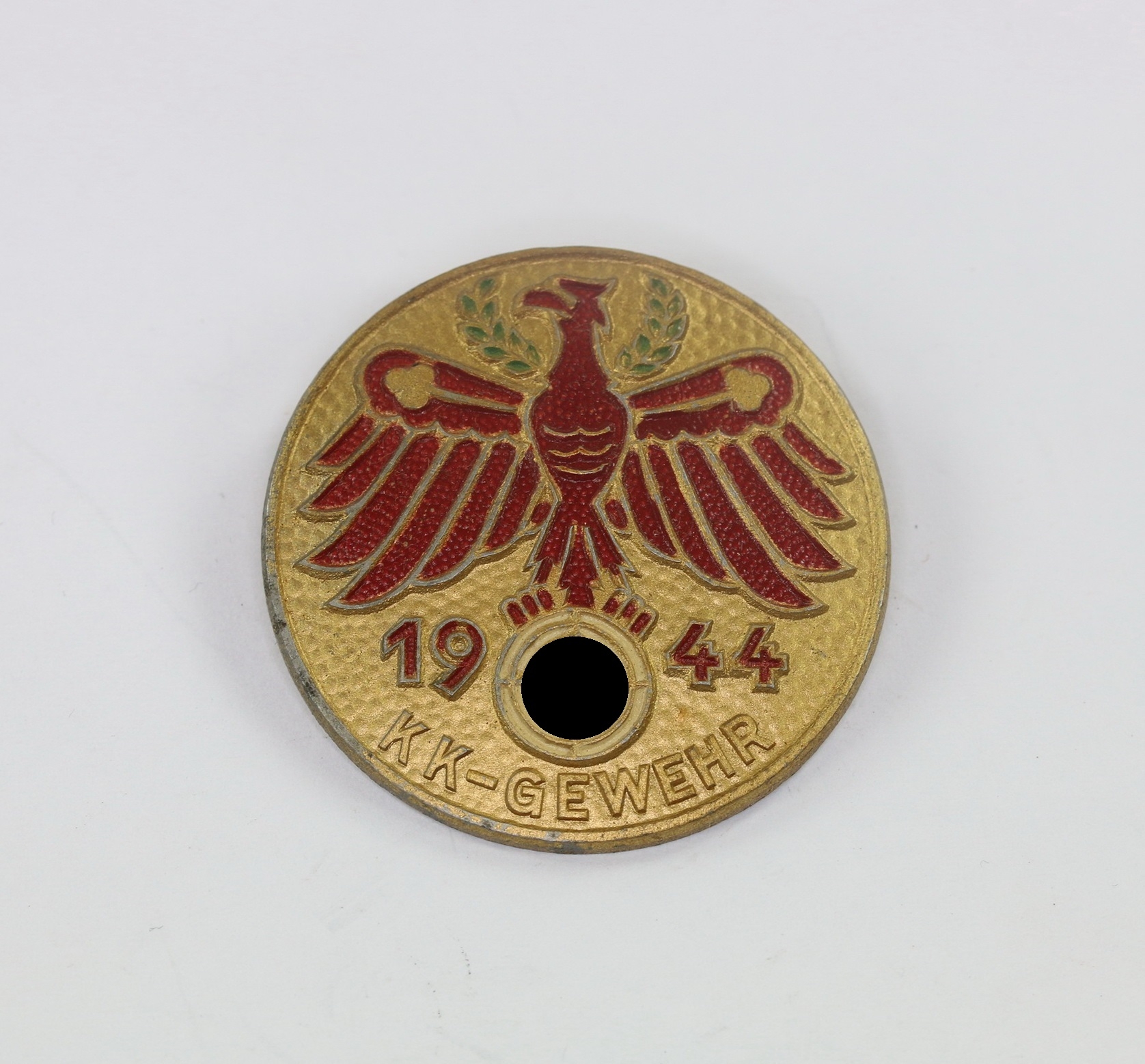 Tiroler Standschützen Abzeichen, KK-Gewehr 1944 in Gold, Hst. O.Poellath Schrobenhausen – Bild 1