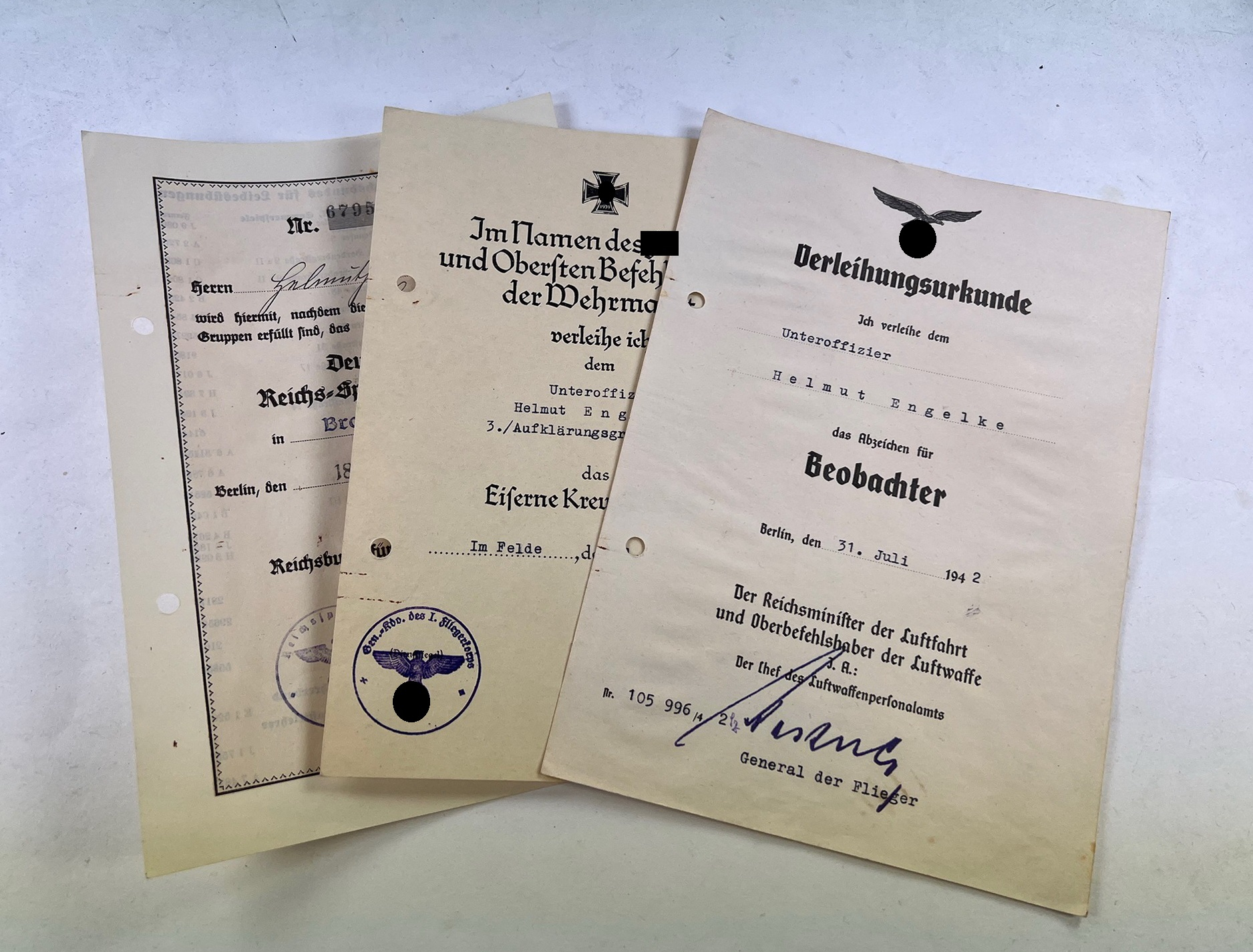 Urkunden Gruppe 3./ Aufklärungsgruppe Ob.d.L. (Oberbefehlshaber der Luftwaffe) – Bild 1