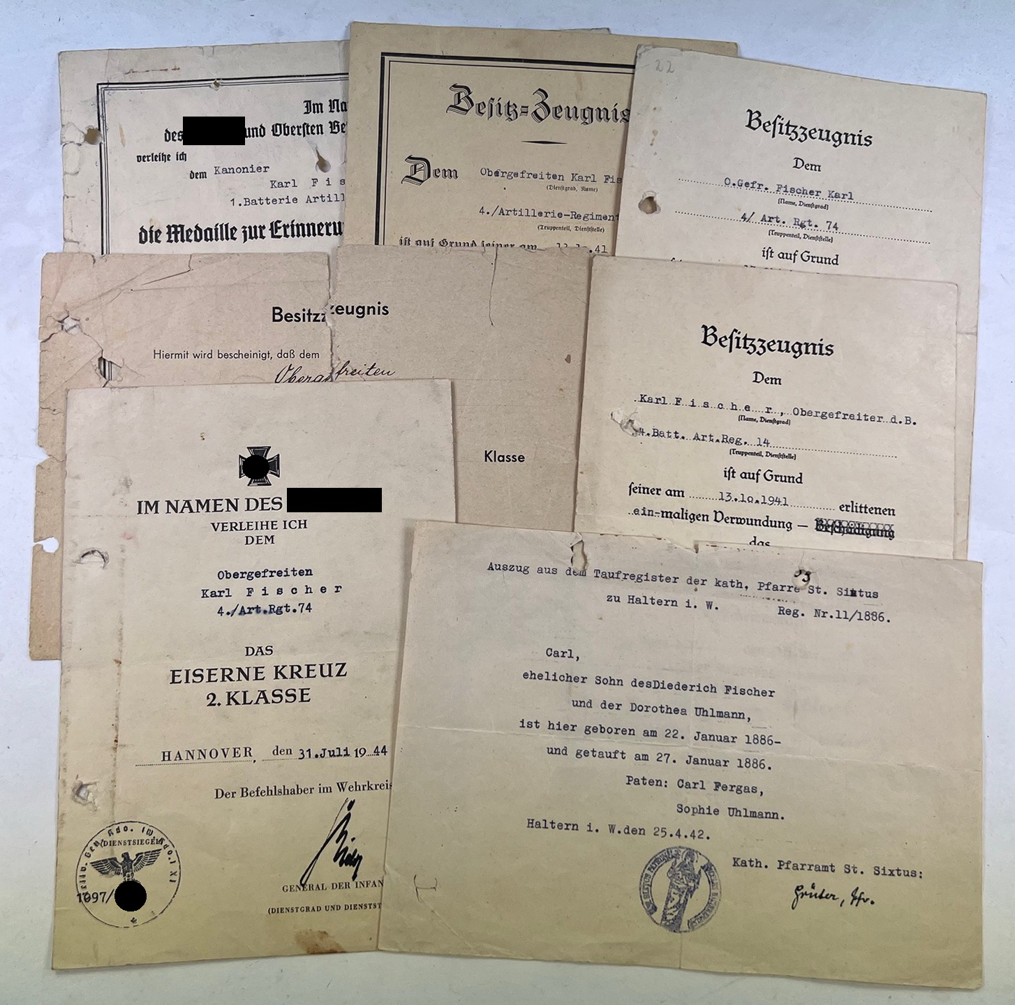 urkunden_gruppe_artillerie_regiment_74_1__1 Urkunden Gruppe, Artillerie Regiment 74 – Bild 1