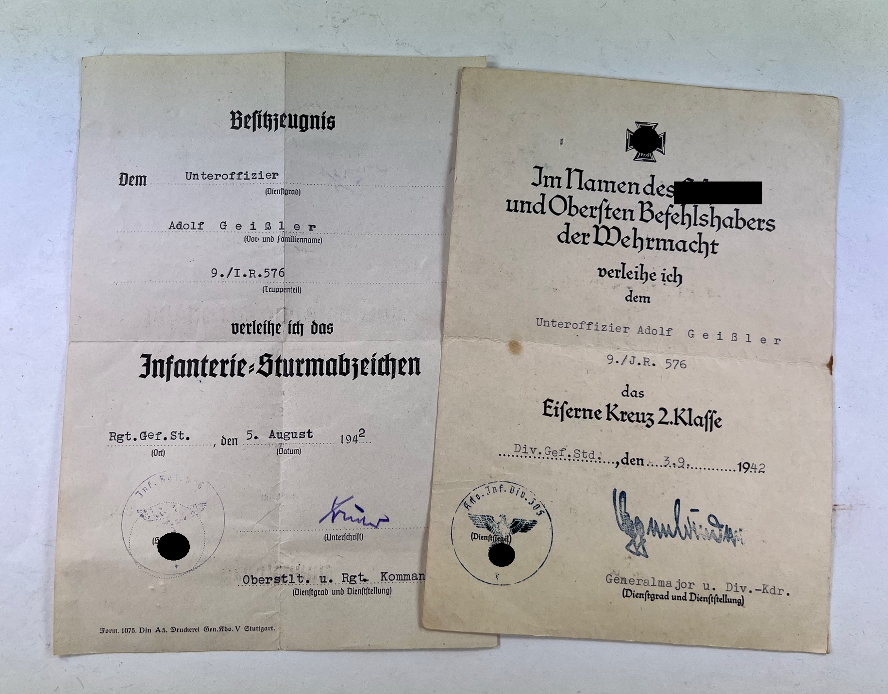 urkunden_gruppe_infanterie_regiment_576_j Urkunden Gruppe Infanterie Regiment 576 (J.R. 576) – Bild 1