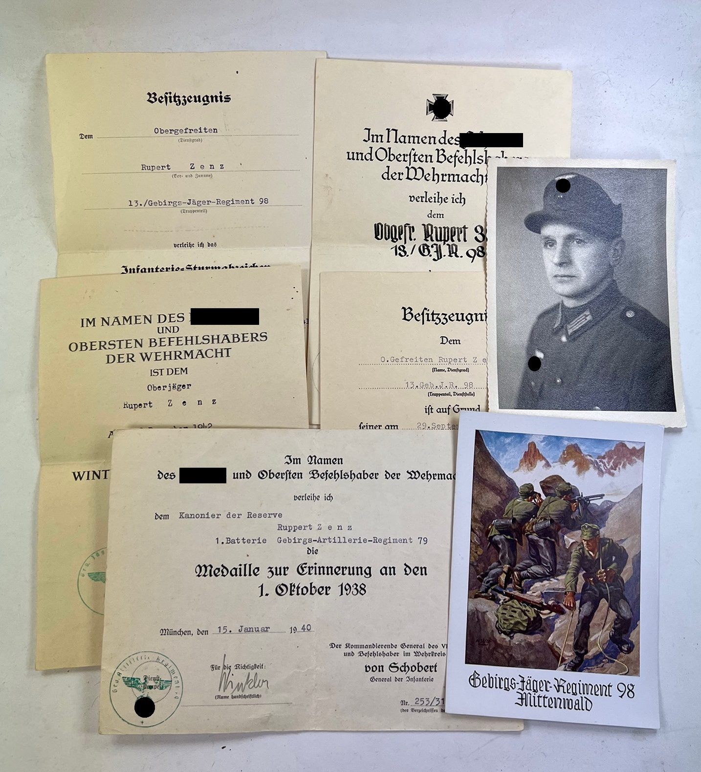 urkunden_nachlass_gebirgsj_ger_regiment_98_1__1 Urkunden Nachlass Gebirgsjäger Regiment 98 – Bild 1