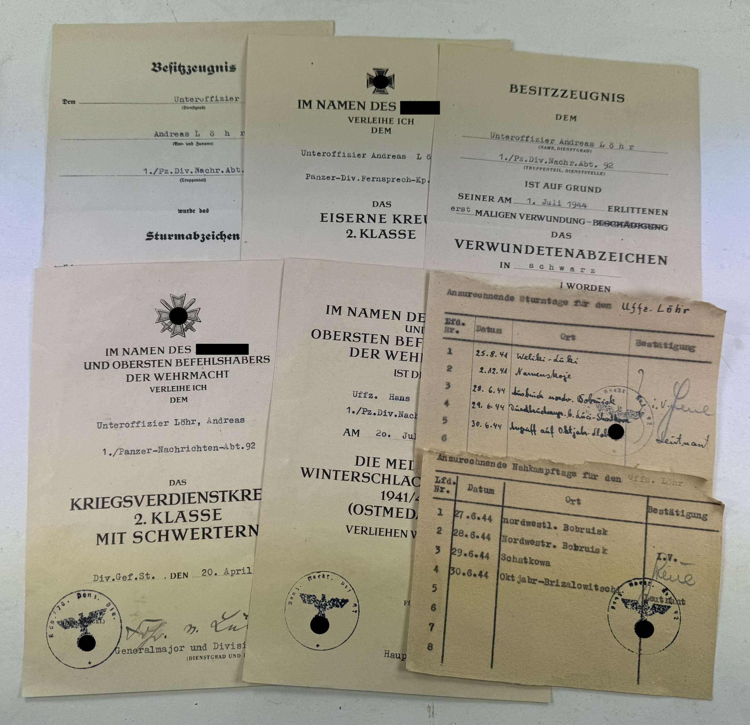 urkunden_nachlass_panzer_divisions_nachrichten_abteilung_93_1__1 Urkunden Nachlass Panzer Divisions Nachrichten Abteilung 93 – Bild 1