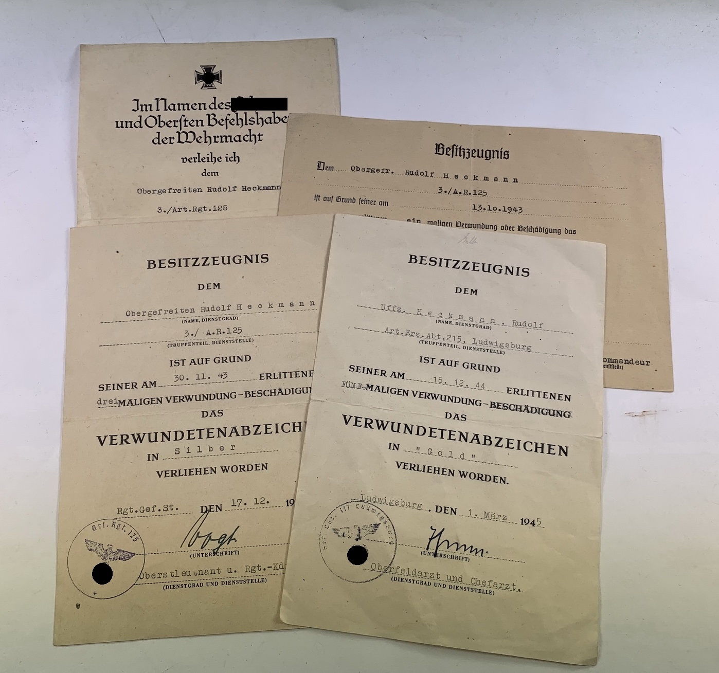 urkunden_nachlass_verwundetenabzeichen_in_gold_unteroffizier_heckmann_1__1 Urkunden Nachlass Verwundetenabzeichen in Gold, Unteroffizier Heckmann – Bild 1