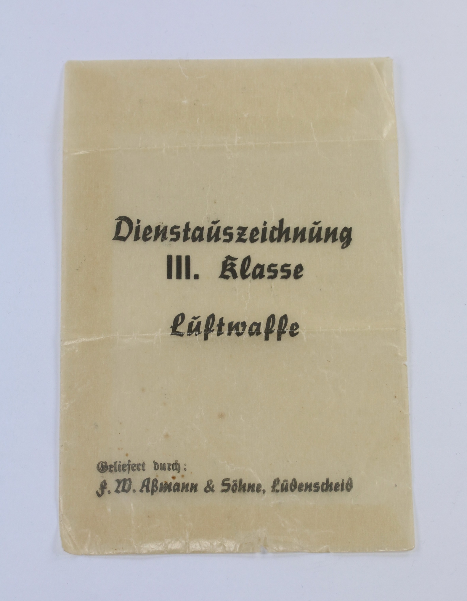 Verleihungstüte Dienstauszeichnung III. Klasse Luftwaffe, F.W. Aßmann & Söhne, Lüdenscheid – Bild 1
