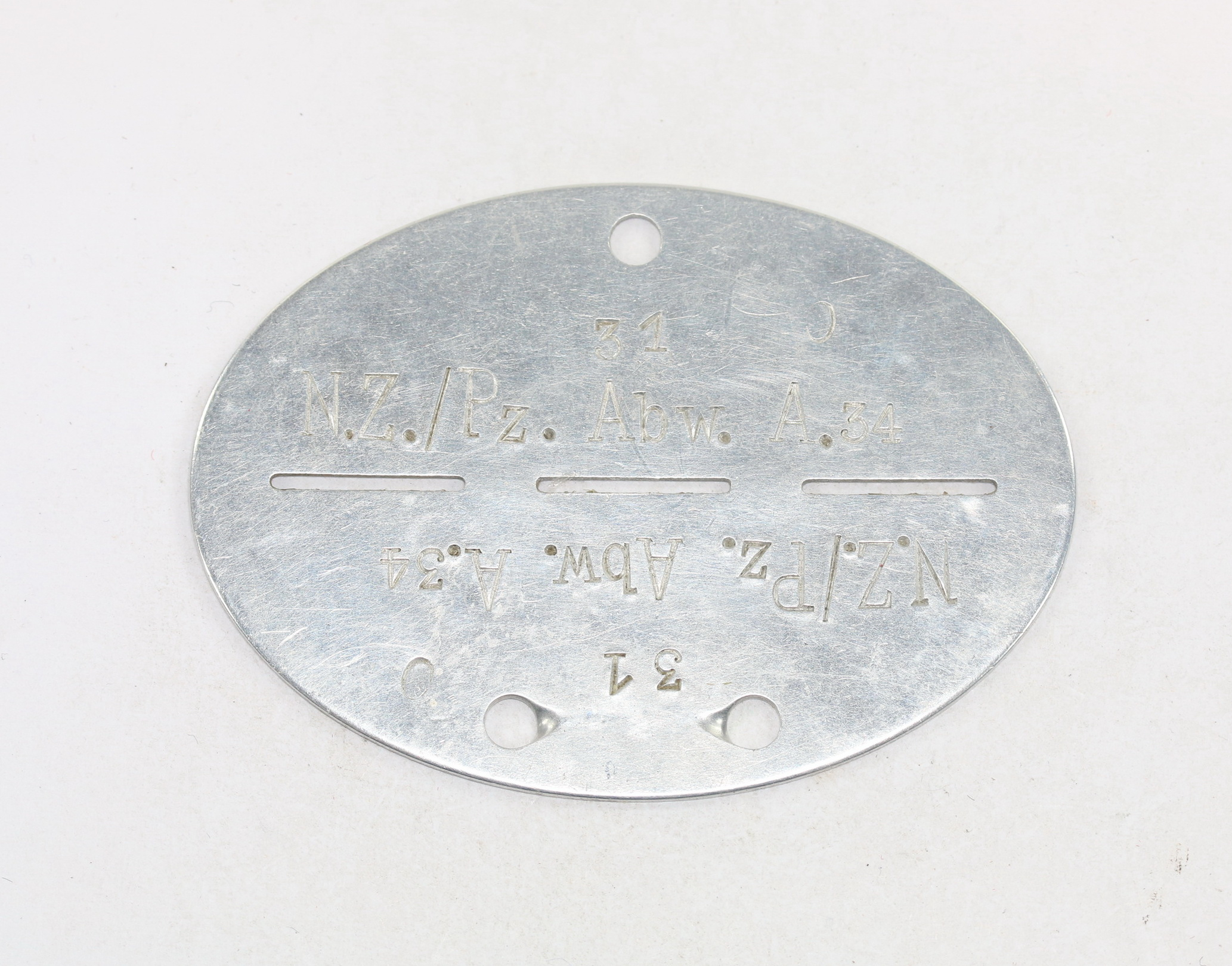 Wehrmacht Heer, Erkennungsmarke N.Z./Pz. Abw. A. 34 – Bild 1