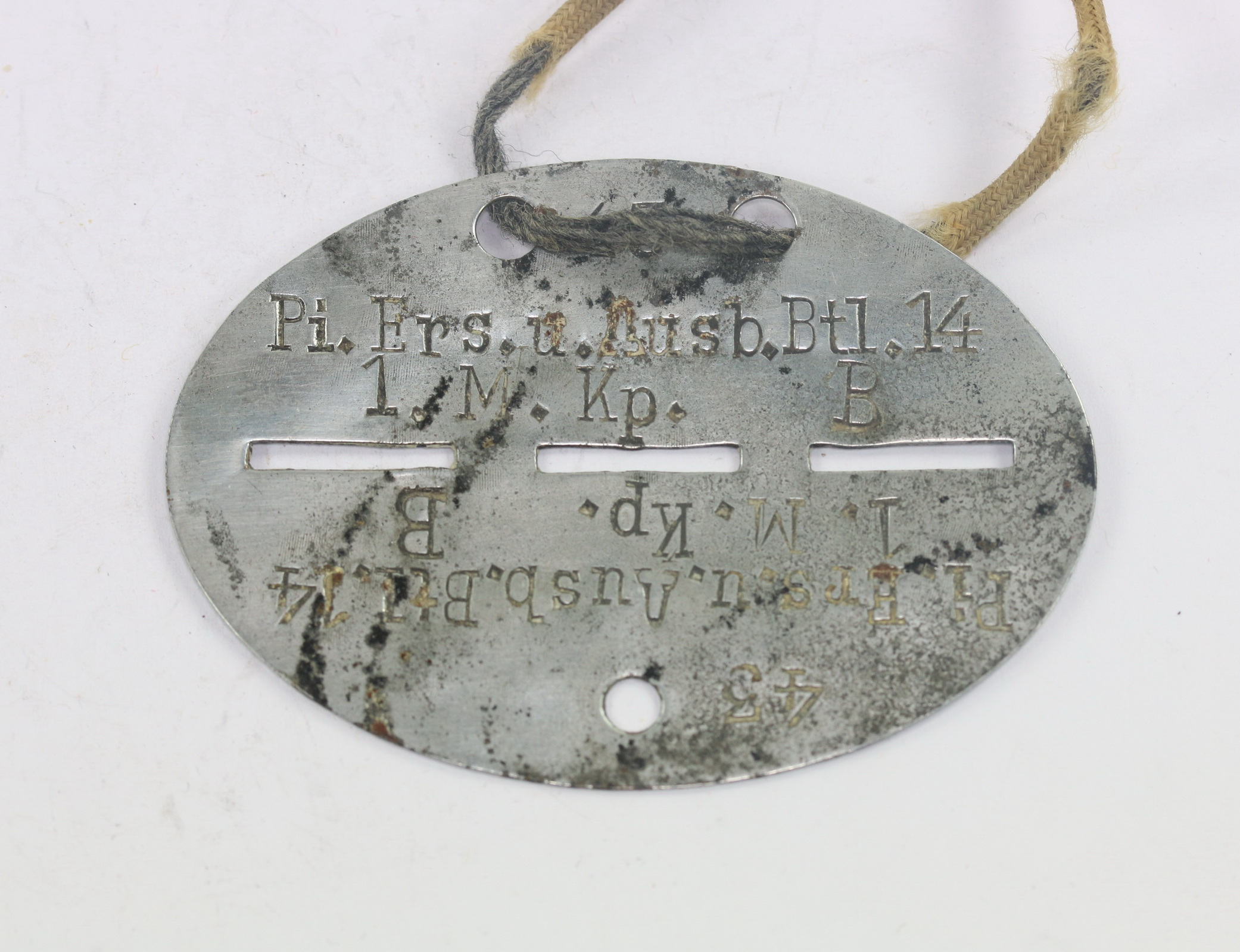 Wehrmacht Heer, Erkennungsmarke Pionier Ersatz und Ausbildungs Bataillon 14 (Stahl) – Bild 1