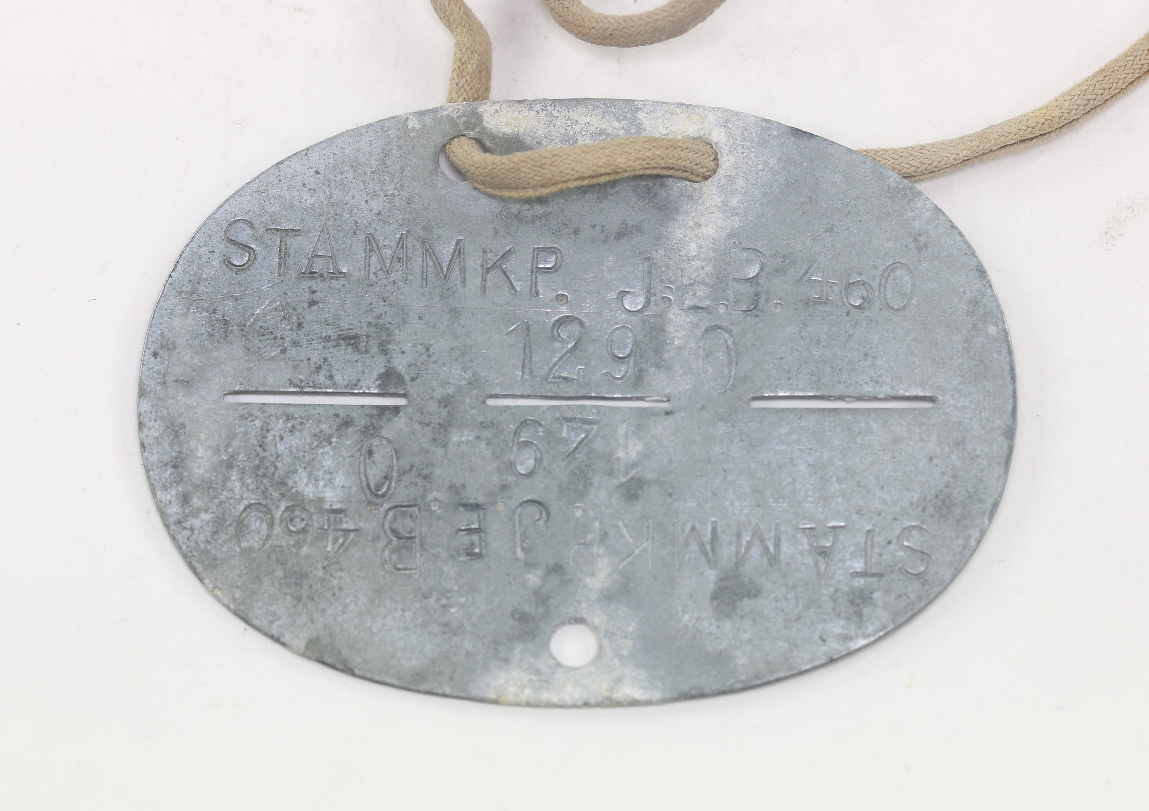 Wehrmacht Heer, Erkennungsmarke Stammkp. J.E.B. 460 (Infanterie-Ersatz-Bataillon 460) – Bild 1