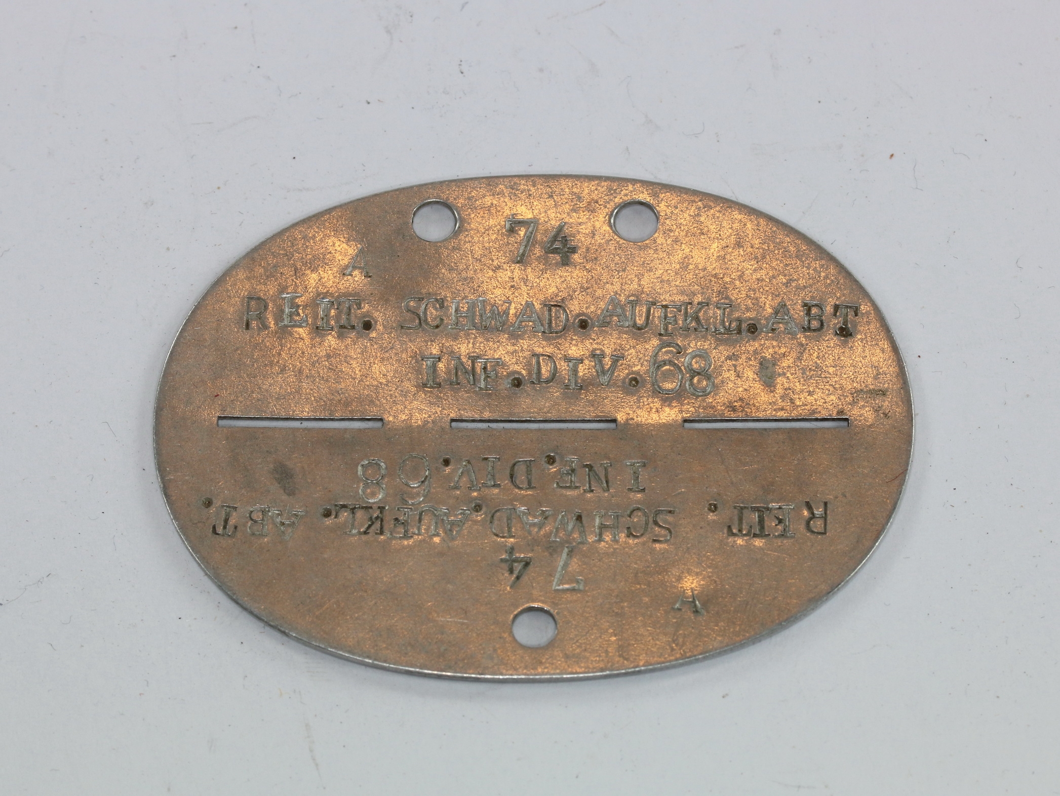 Wehrmacht Herr, Erkennungsmarke Aufkärungs Abteilung (Reit. Schwad. Aufkl. Abt Inf. Div. 68) – Bild 1