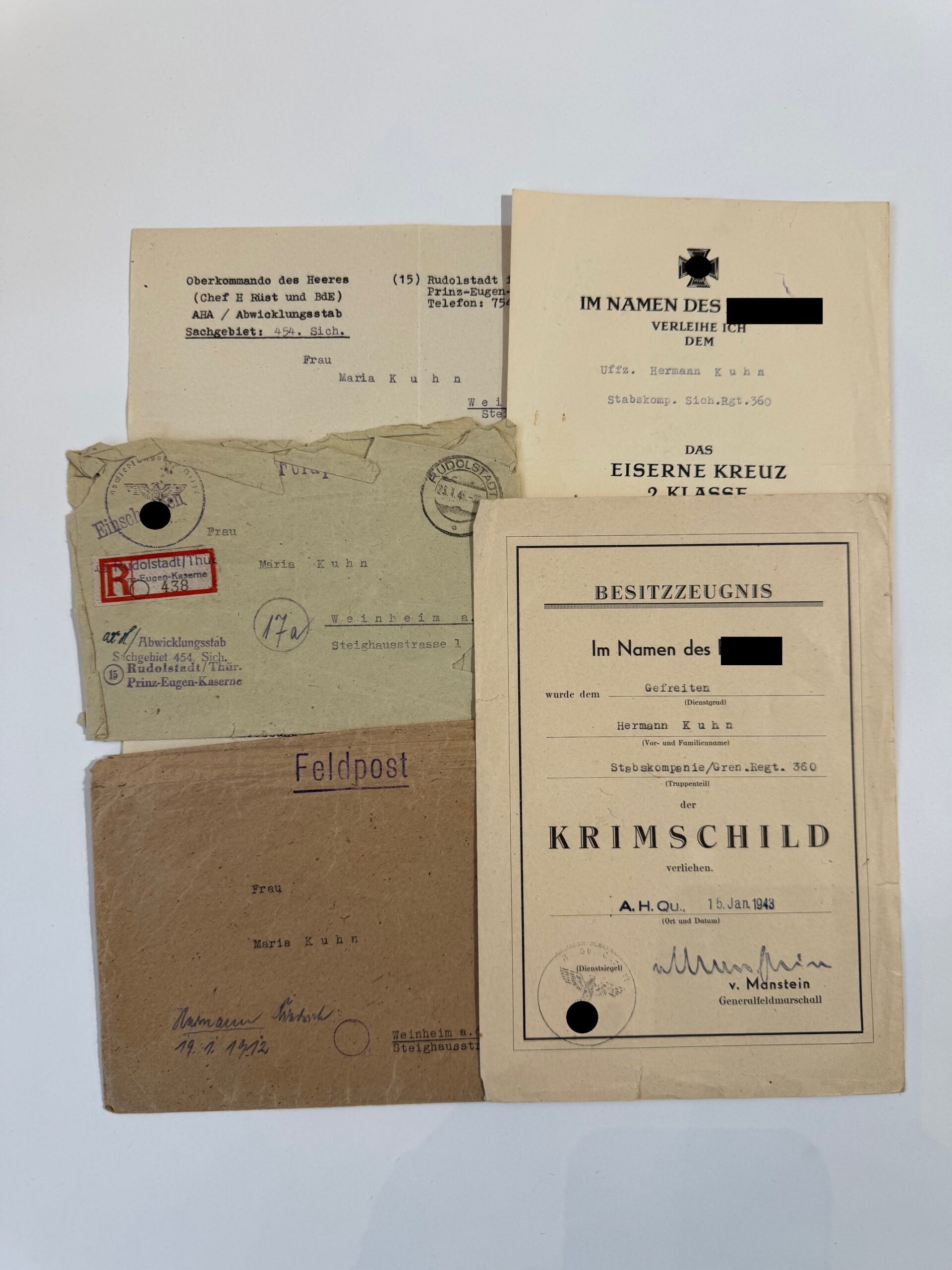 Urkundengruppe Krimschild (Grenadier Regiment 360) (1) Urkundengruppe Krimschild (Grenadier Regiment 360) – Bild 1