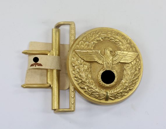 NSDAP Koppelschloss für Politische Leiter, mit Etikett, Hst. RZM M487 (Matthias Salcher & Söhne, Wagstadt) (1)