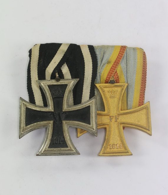 Ordensschnalle 2 X, EK-2 1914, Mecklenburg-Schwerin Militär-Verdienstkreuz 2. Kl (1)