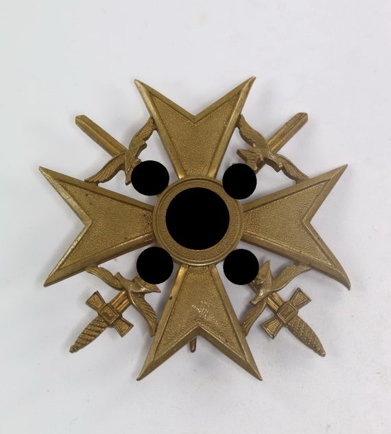 Spanienkreuz in Bronze mit Schwertern, Paul Meybauer, Berlin, Wappen (!) (1)