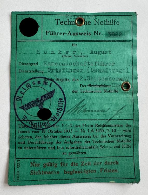 Technische Nothilfe (TeNo), Führer-Ausweis (Reichsamt) (1)