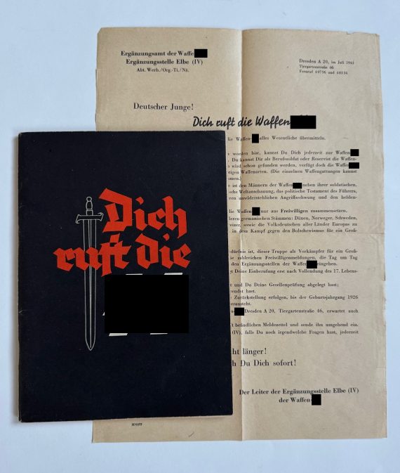 Waffen-SS, Werbeheft Dich ruft die SS + Übersendungsschreiben Ergänzungsamt der Waffen-SS Ergänzungsstelle Elbe (1)